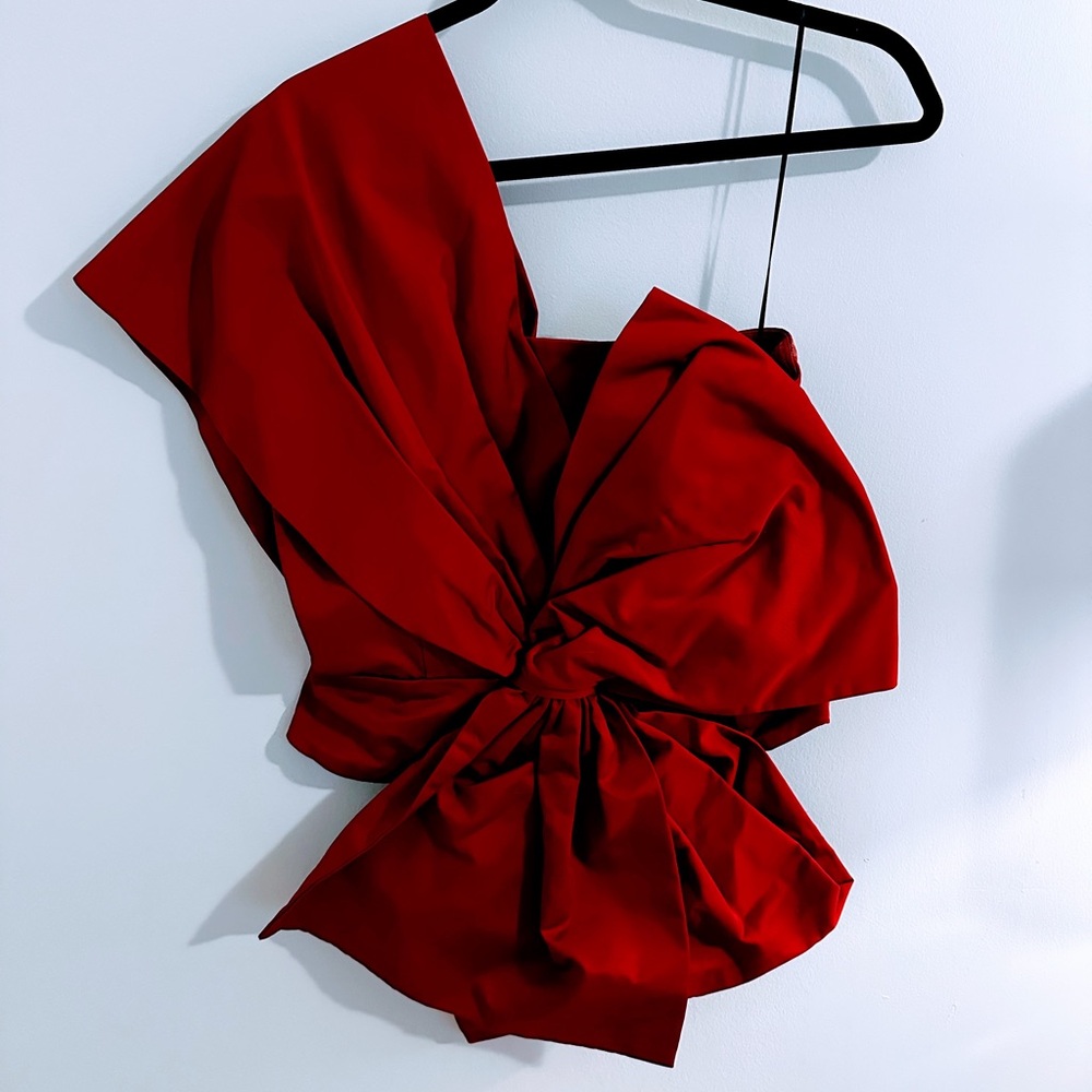 H&M Red Asymmetric Bow Detail Top